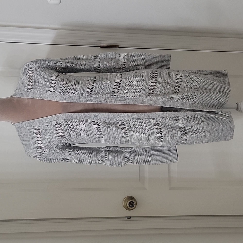 LOFT Outlet Size S Gray Long Mixed Knit Open Cardigan. Excellent Used Condition